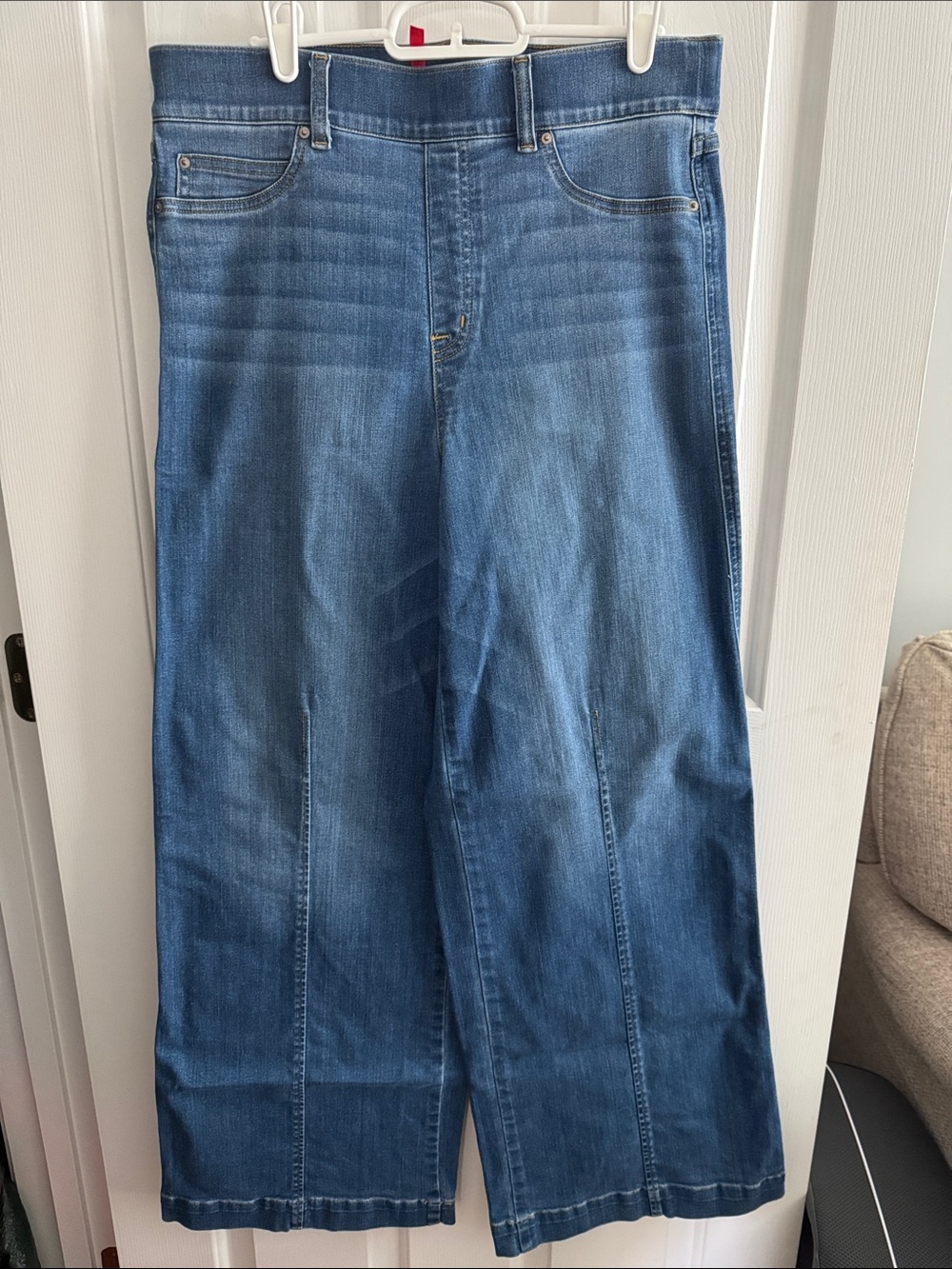 SPANX Wide Leg Flare Jeans in Medium Blue Wash
